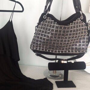 Black Bling Hand Bag with Handle and Optional Shoulder Strap